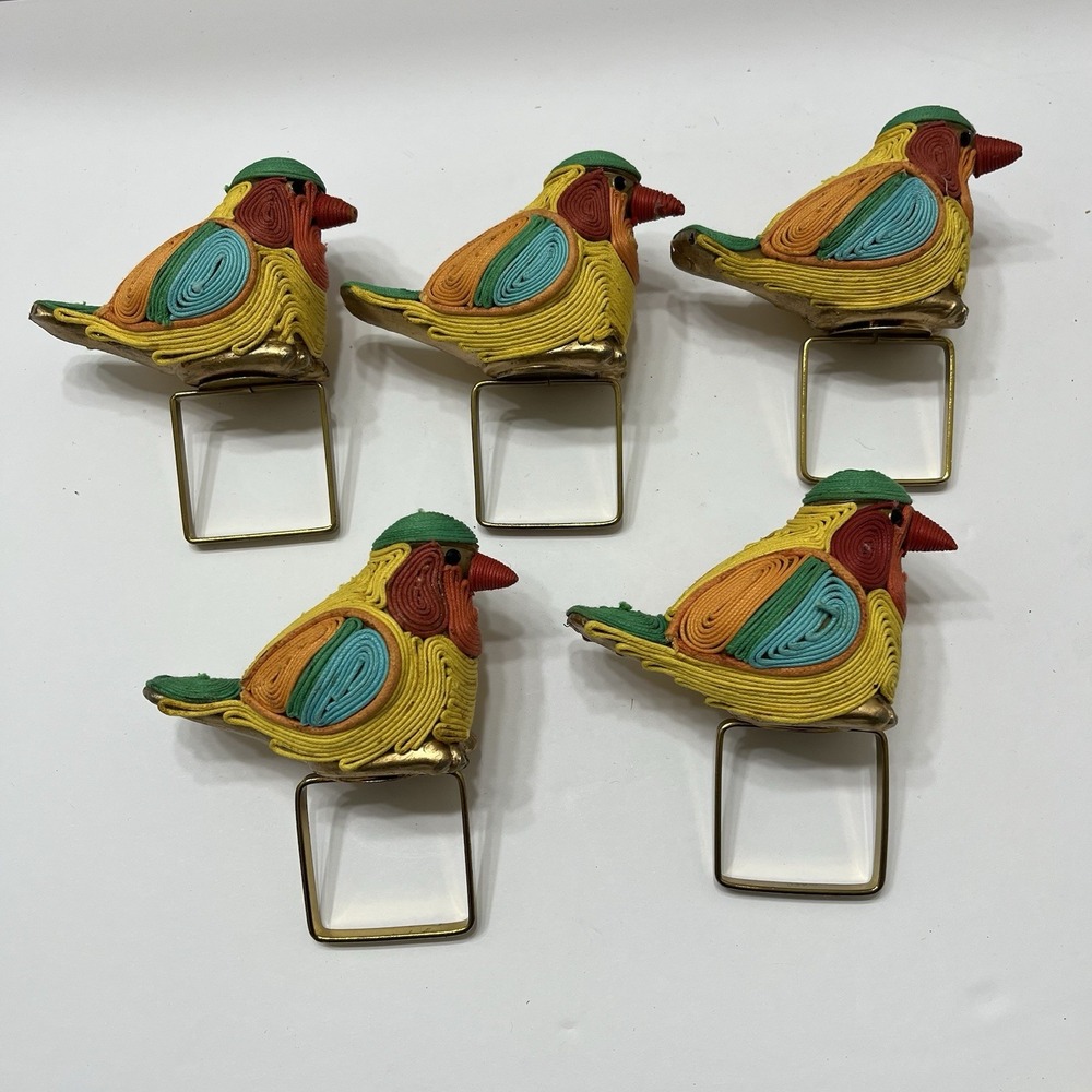 Vintage Pier 1 Imports Quilled Paper Sparrow Bird Napkin Holders Gold Tone Metal